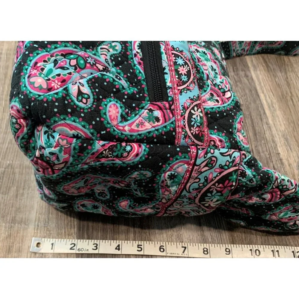Faith Hope Love Shoulder Bag Black Paisley Floral Quilted Multi-Pocket Purse Zip - Picture 15 of 16